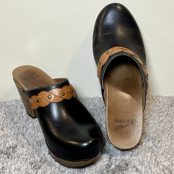 DANSKO Womens 'Rach' Black & Brown Leather Heritage Mules Size 39 US 8.5 - 9 - Picture 2 of 10